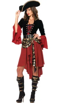 Plus Size Karibų jūros Piratai kostiumas Seksualus Karibų Piratų Kostiumai Moterims Helovinas Piratų Cosplay Kostiumas su Skrybėlę