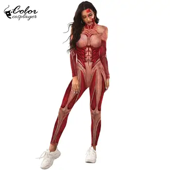 Puola Milžinišką Žmogaus Kūno Skeleto Raumenys Cosplay Kostiumų Zentai Catsuit 3D Skaitmeninis Spausdinimas Komplektai Moterų Užtrauktukas Bodysuit