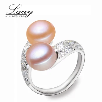 Realių Reguliuojamas 925 sterling dvigubai perlų žiedas moterims,multi baltos spalvos natūralių gėlavandenių perlų žiedai, papuošalai gimtadienio dovana
