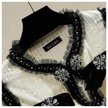 Retro Sunkiųjų Karoliukai Diamond Trimatis Lankas Plisuotos Nėrinių Marškinėliai Moterims Trumpas Temperamentas Elegantiška Palaidinė Lady Viršūnės