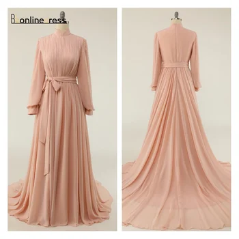 Rožinė Maroko Vakarą Caftan Dress Šifono Oficialų Suknelė Moterims Vakarinę Suknelę Blush Elegantiškas Vakare Gown Musulmonų Vakaro Suknelės