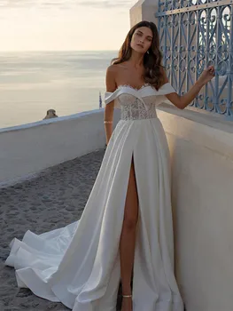Seksualus, Elegantiškas, Aukštos Ritininės Vestuvių Suknelės 2021 Naujas Brangioji Off Peties Backless Satino Chalatas De Mariée Moterų Užsakymą Suknelė
