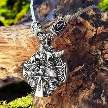 Skandinavų Mitologijoje Vikingų Kariai Odin Rune Kryžiaus Pakabukas Amuletas Karoliai Gothic Punk Metalo Grandinės