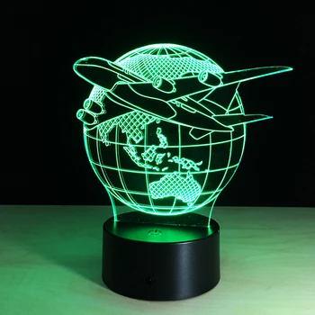 Skristi Pasaulio Žemės Pasaulyje Lėktuvas 3D LED Lempos Meno Skulptūra 