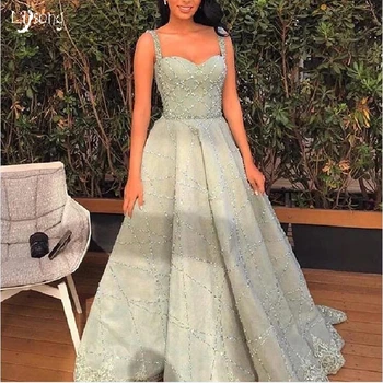 Sparkle 2019 Zawalcowany-line Prom Dresses Elegantiškas, Mėtų Žalia Nėrinių Ilgai Prom Chalatai Derliaus Kristalų Vakare Chalatai Abiye