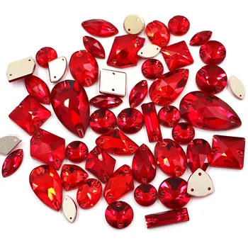 Vestuvių Decorarions Aukštos Kokybės Stiklo Kristalų Raudonų Akmenų Mišrios Formos, 50Pcs/Maišas Flatback Cirkonio Siūti Drabužių/Patches/Hat