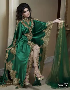 Vintage Žalia arabų vestido de noiva Prom ilgomis Rankovėmis Aukso Aplikacijos Dubajus Vakare šalis Suknelė 2018 motina nuotakos suknelės