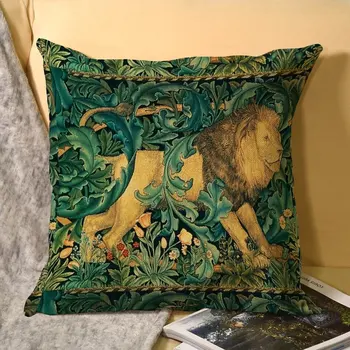 William Morris Antikvariniai Liūto Miško Gyvūnai Pillowcover Linų Derliaus Viktorijos laikų Dekoras Skalbiniai, Pagalvės užvalkalą Miegamasis 18'X18'