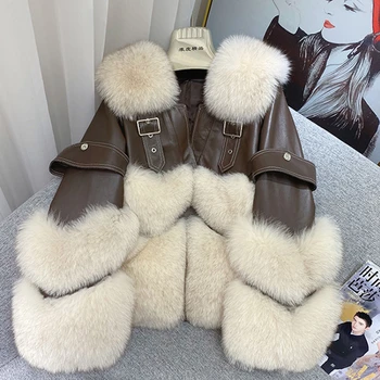 ZDFURS * 2021 žiemos fox fur coat moterų trumpas avikailio kailinius su lapės kailio apykaklė Naujas dirželio sagtis dizaino Krūtinės širdies formos